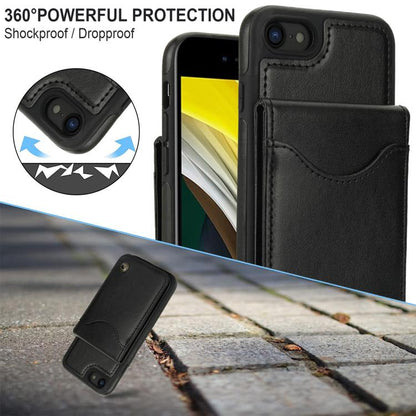 For iPhone 7 / 8 / SE 2022 AwQuer Vertical Flip Card Bag Holder Leather Phone Case(Black)