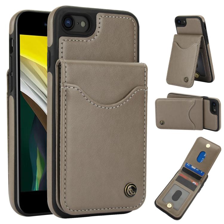 For iPhone 7 / 8 / SE 2022 AwQuer Vertical Flip Card Bag Holder Leather Phone Case(Grey)