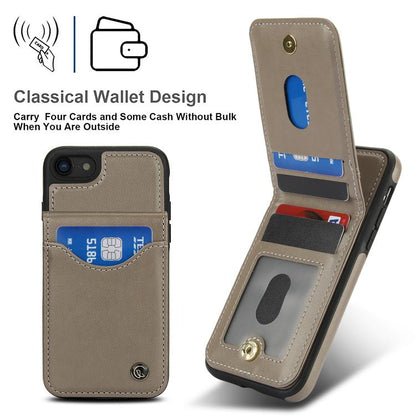 For iPhone 7 / 8 / SE 2022 AwQuer Vertical Flip Card Bag Holder Leather Phone Case(Grey)