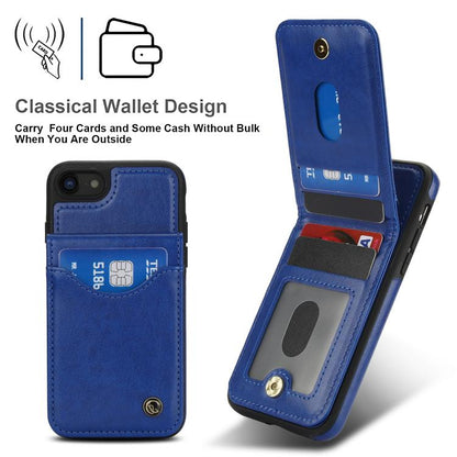 For iPhone 7 / 8 / SE 2022 AwQuer Vertical Flip Card Bag Holder Leather Phone Case(Blue)