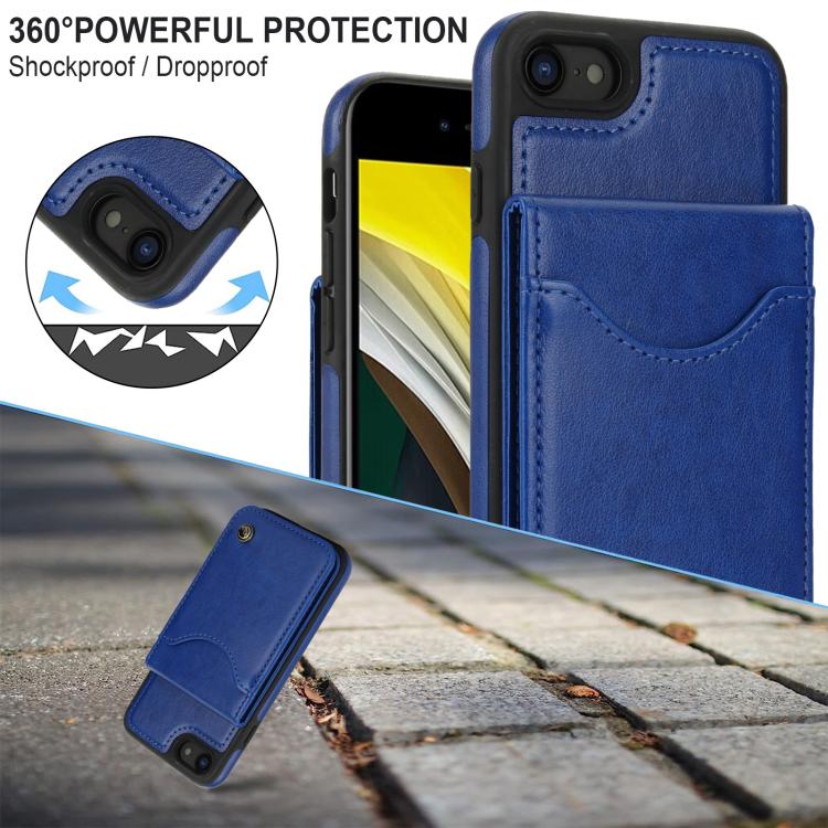 For iPhone 7 / 8 / SE 2022 AwQuer Vertical Flip Card Bag Holder Leather Phone Case(Blue)