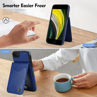 For iPhone 7 / 8 / SE 2022 AwQuer Vertical Flip Card Bag Holder Leather Phone Case(Blue)