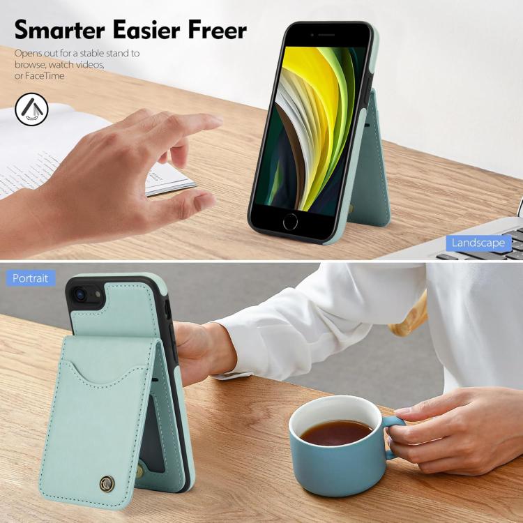 For iPhone 7 / 8 / SE 2022 AwQuer Vertical Flip Card Bag Holder Leather Phone Case(Green)