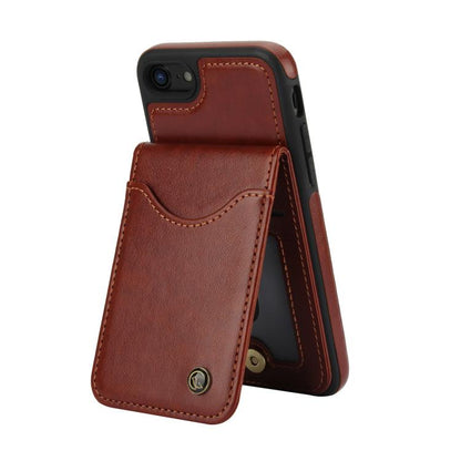 For iPhone 7 / 8 / SE 2022 AwQuer Vertical Flip Card Bag Holder Leather Phone Case(Brown)