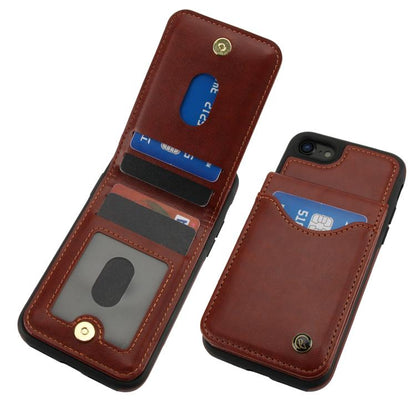 For iPhone 7 / 8 / SE 2022 AwQuer Vertical Flip Card Bag Holder Leather Phone Case(Brown)