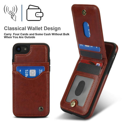 For iPhone 7 / 8 / SE 2022 AwQuer Vertical Flip Card Bag Holder Leather Phone Case(Brown)