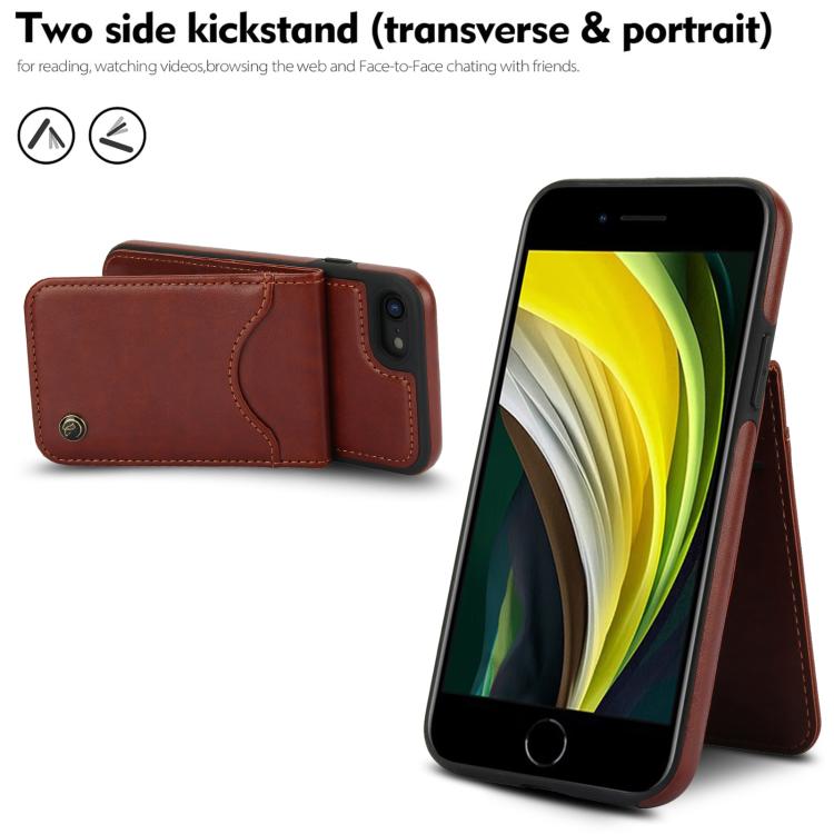 For iPhone 7 / 8 / SE 2022 AwQuer Vertical Flip Card Bag Holder Leather Phone Case(Brown)