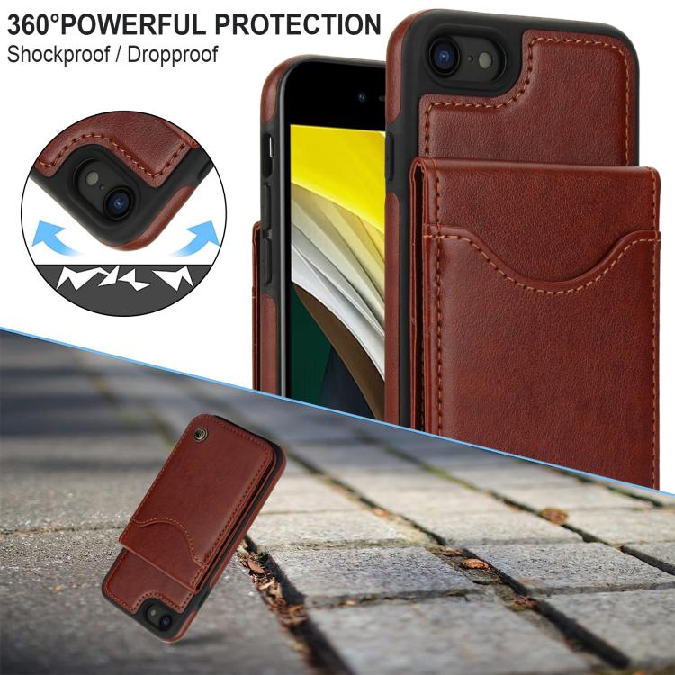 For iPhone 7 / 8 / SE 2022 AwQuer Vertical Flip Card Bag Holder Leather Phone Case(Brown)