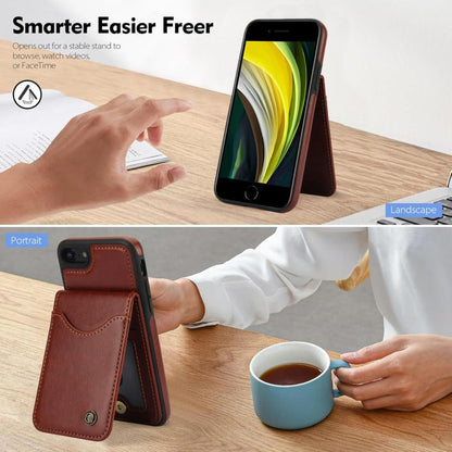 For iPhone 7 / 8 / SE 2022 AwQuer Vertical Flip Card Bag Holder Leather Phone Case(Brown)