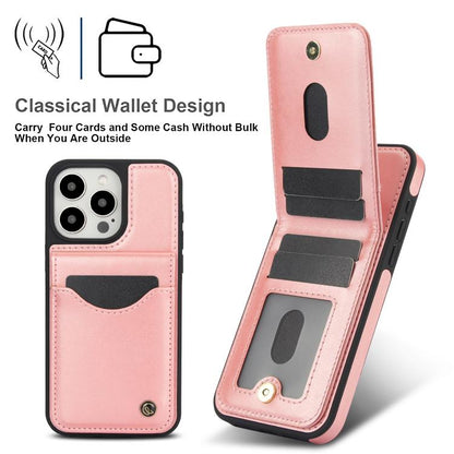 For iPhone 13 Pro Max AwQuer Vertical Flip Card Bag Holder Leather Phone Case(Rose Gold)