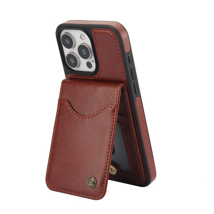 For iPhone 13 Pro Max AwQuer Vertical Flip Card Bag Holder Leather Phone Case(Brown)