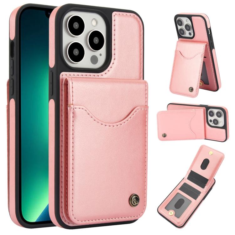 Pour iPhone 13 Pro Étui en Cuir avec Rabat Vertical et Porte-Cartes AwQuer (Or Rose)