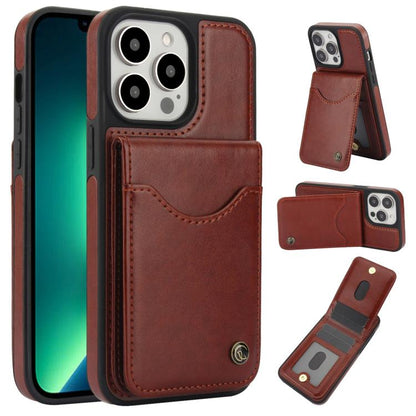 For iPhone 13 Pro AwQuer Vertical Flip Card Bag Holder Leather Phone Case(Brown)