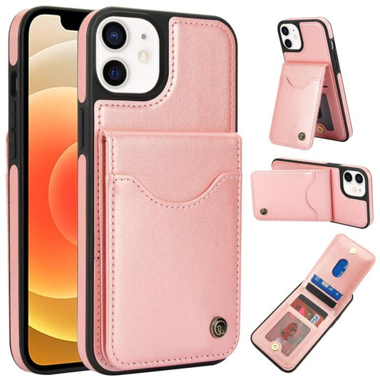 For iPhone 12 / 12 Pro AwQuer Vertical Flip Card Bag Holder Leather Phone Case(Rose Gold)