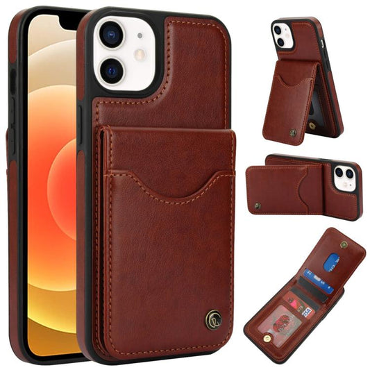 Pour iPhone 12 / 12 Pro AwQuer Étui en cuir avec porte-cartes à rabat vertical (marron)