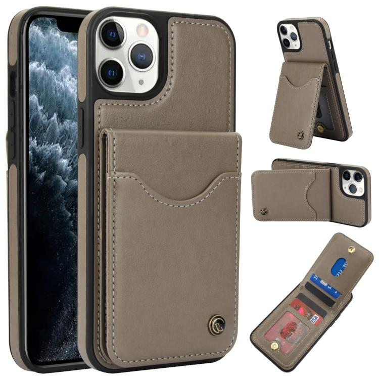 For iPhone 11 Pro Max AwQuer Vertical Flip Card Bag Holder Leather Phone Case(Grey)