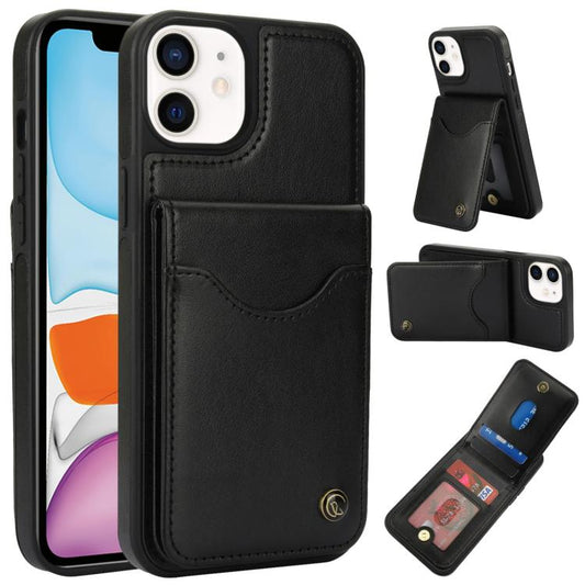 For iPhone 11 AwQuer Vertical Flip Card Bag Holder Leather Phone Case(Black)