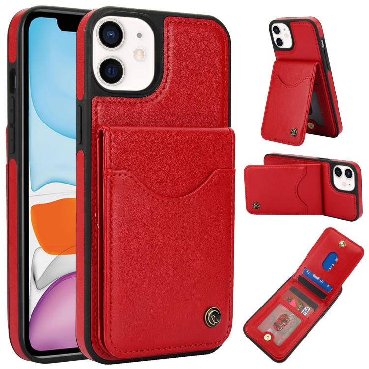 Pour iPhone 11 Étui de téléphone en cuir avec porte-cartes à rabat vertical AwQuer (rouge)