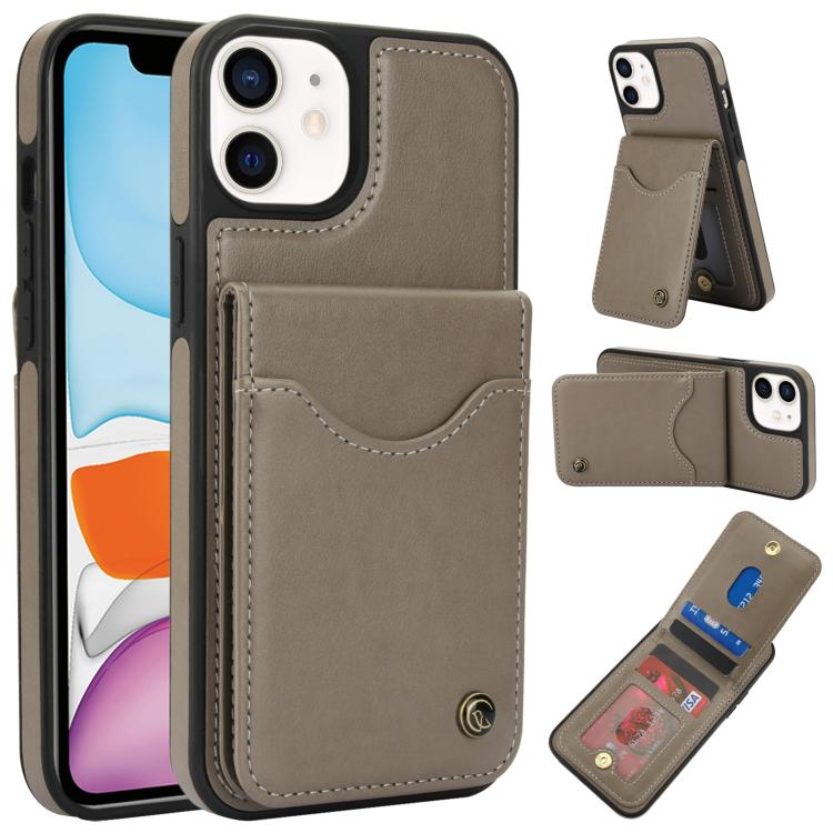 For iPhone 11 AwQuer Vertical Flip Card Bag Holder Leather Phone Case(Grey)