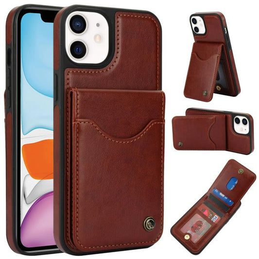 For iPhone 11 AwQuer Vertical Flip Card Bag Holder Leather Phone Case(Brown)