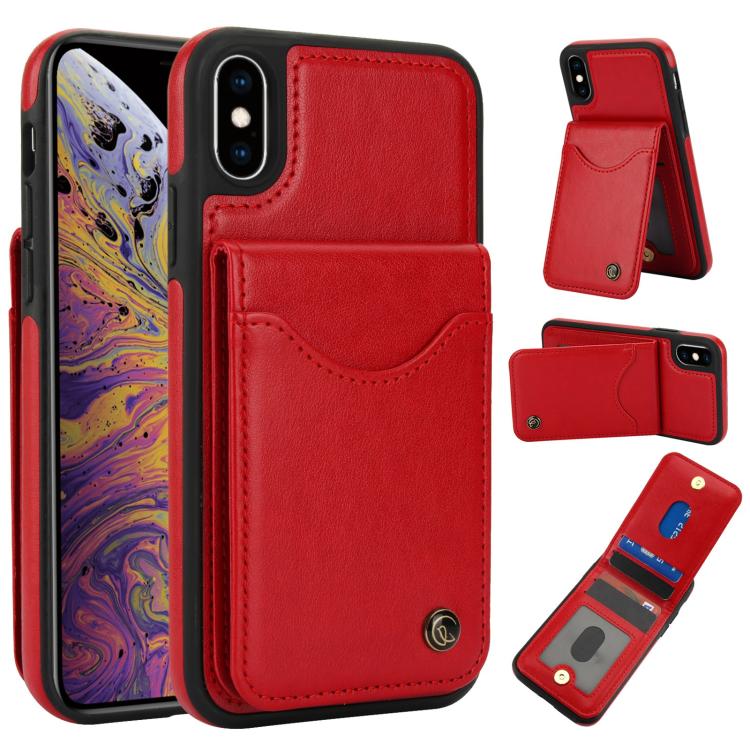 For iPhone X / XS AwQuer Vertical Flip Card Bag Holder Leather Phone Case(Red)