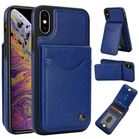 For iPhone X / XS AwQuer Vertical Flip Card Bag Holder Leather Phone Case(Blue)