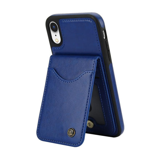 For iPhone X / XS AwQuer Vertical Flip Card Bag Holder Leather Phone Case(Blue)