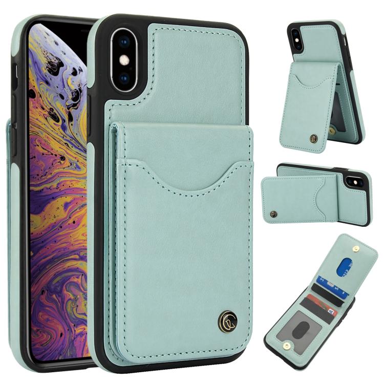 For iPhone X / XS AwQuer Vertical Flip Card Bag Holder Leather Phone Case(Green)