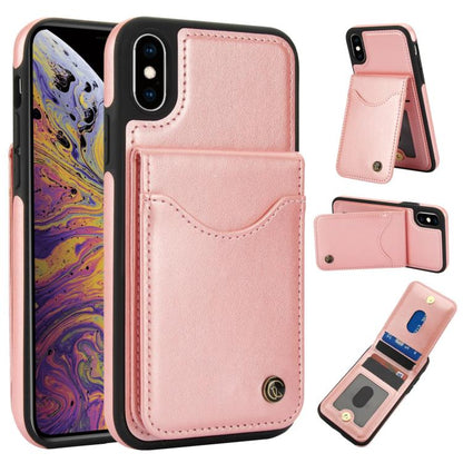 For iPhone X / XS AwQuer Vertical Flip Card Bag Holder Leather Phone Case(Rose Gold)