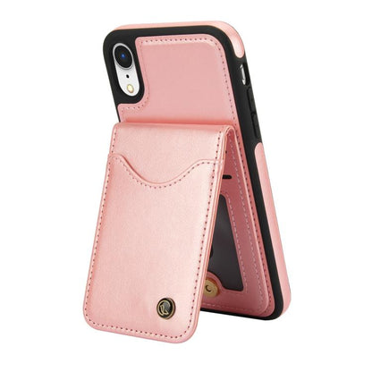 For iPhone X / XS AwQuer Vertical Flip Card Bag Holder Leather Phone Case(Rose Gold)