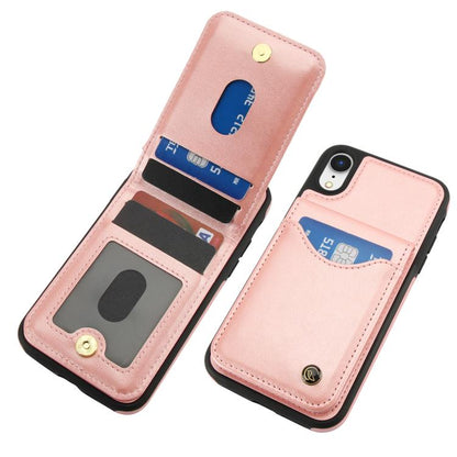 For iPhone X / XS AwQuer Vertical Flip Card Bag Holder Leather Phone Case(Rose Gold)