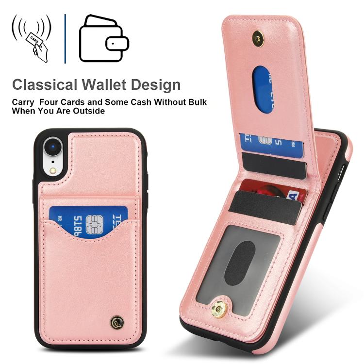 For iPhone X / XS AwQuer Vertical Flip Card Bag Holder Leather Phone Case(Rose Gold)