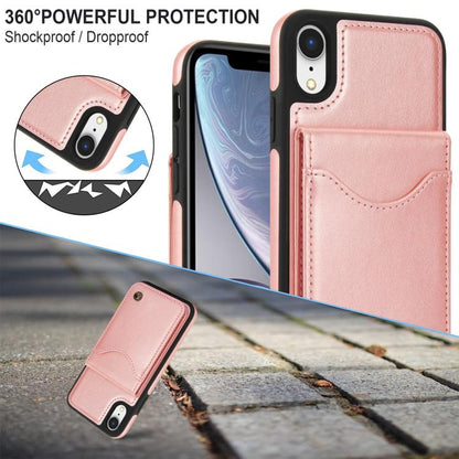 For iPhone X / XS AwQuer Vertical Flip Card Bag Holder Leather Phone Case(Rose Gold)