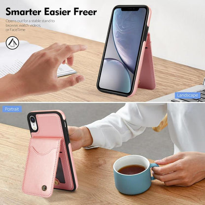 For iPhone X / XS AwQuer Vertical Flip Card Bag Holder Leather Phone Case(Rose Gold)