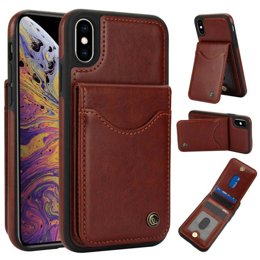 Pour iPhone X / XS Étui de téléphone en cuir avec porte-cartes à rabat vertical AwQuer (marron)