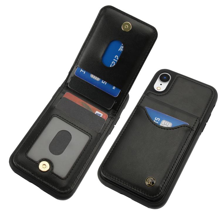 For iPhone XR AwQuer Vertical Flip Card Bag Holder Leather Phone Case(Black)