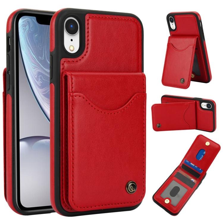 For iPhone XR AwQuer Vertical Flip Card Bag Holder Leather Phone Case(Red)