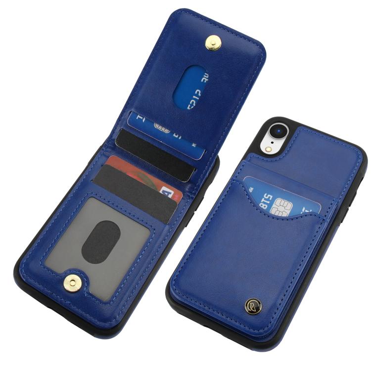 For iPhone XR AwQuer Vertical Flip Card Bag Holder Leather Phone Case(Blue)
