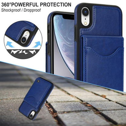 For iPhone XR AwQuer Vertical Flip Card Bag Holder Leather Phone Case(Blue)
