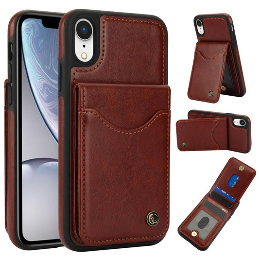 Pour iPhone XR AwQuer Étui de Téléphone en Cuir avec Rabat Vertical et Porte-Cartes (Marron)