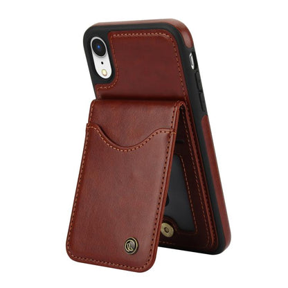 For iPhone XR AwQuer Vertical Flip Card Bag Holder Leather Phone Case(Brown)