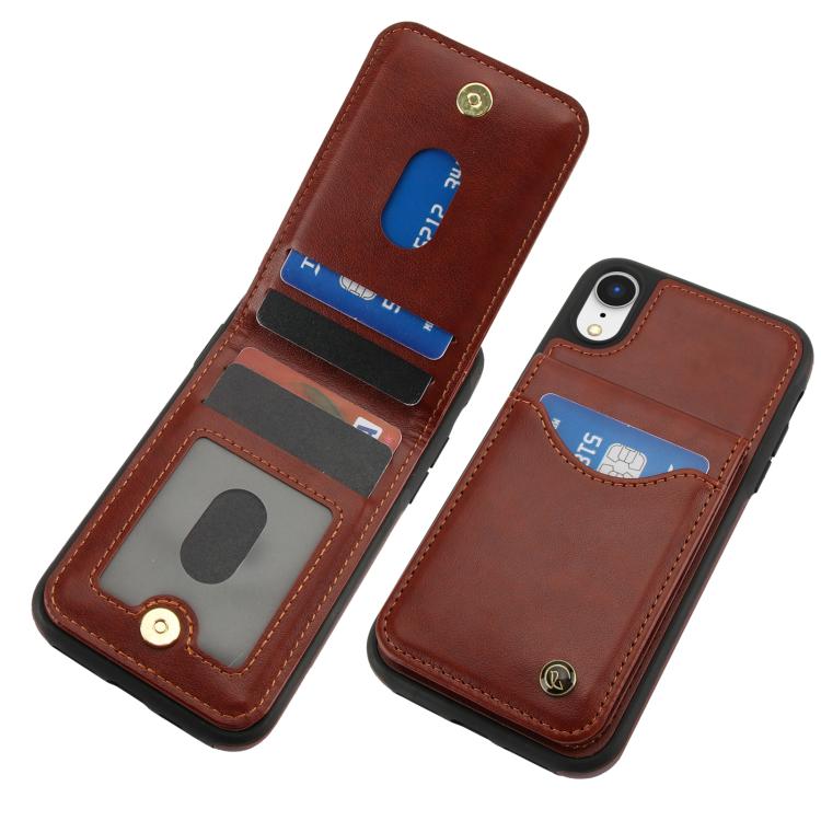 For iPhone XR AwQuer Vertical Flip Card Bag Holder Leather Phone Case(Brown)