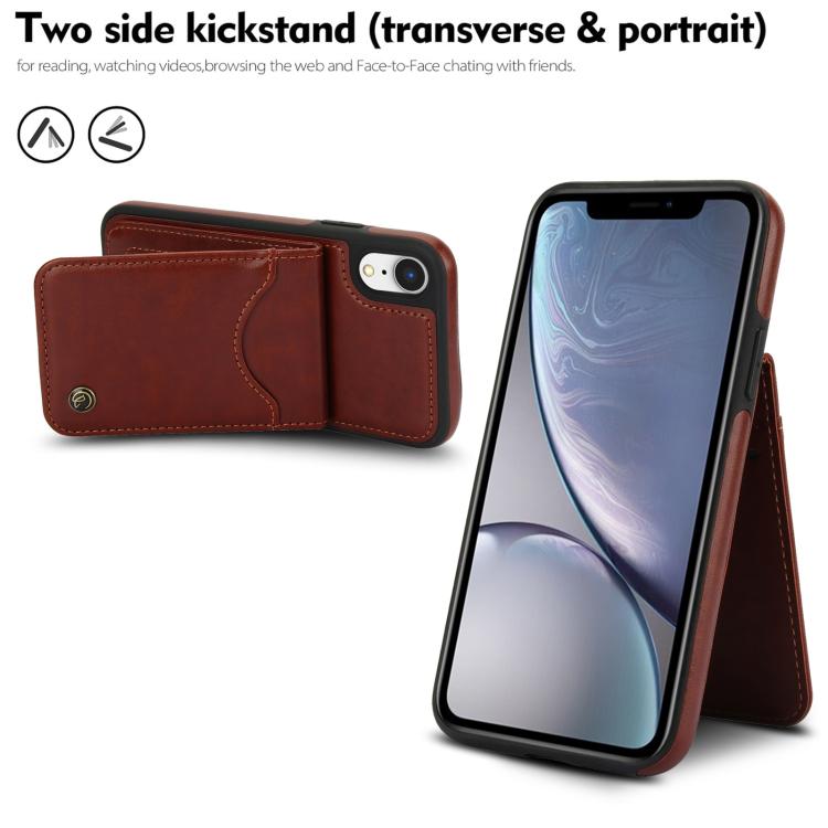 For iPhone XR AwQuer Vertical Flip Card Bag Holder Leather Phone Case(Brown)