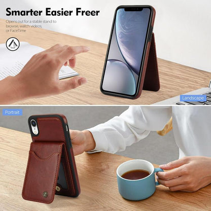 For iPhone XR AwQuer Vertical Flip Card Bag Holder Leather Phone Case(Brown)