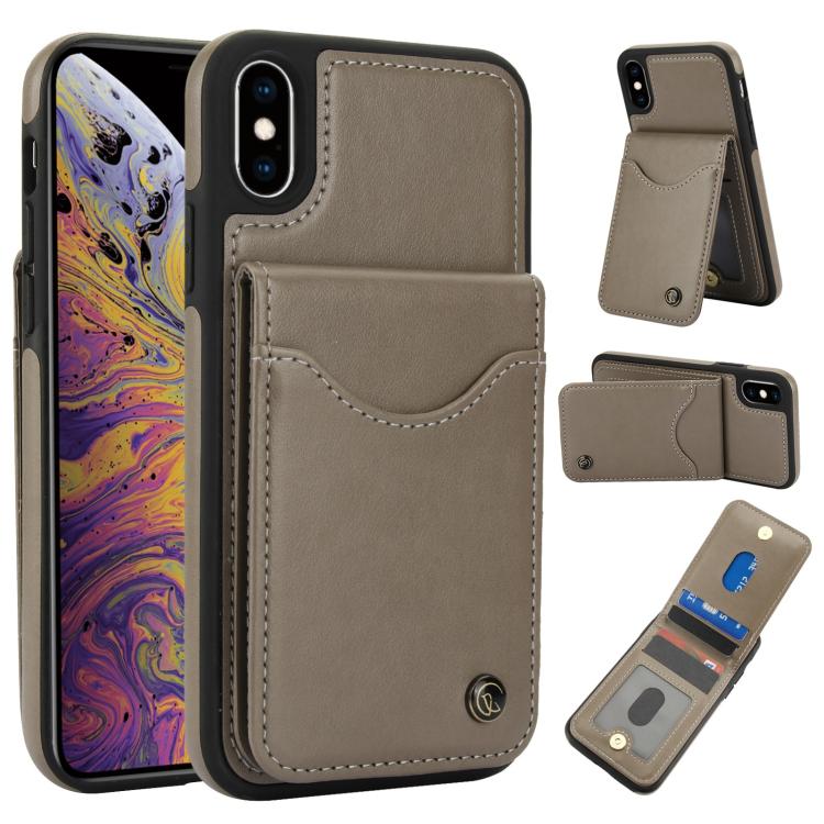 For iPhone XS Max AwQuer Vertical Flip Card Bag Holder Leather Phone Case(Grey)
