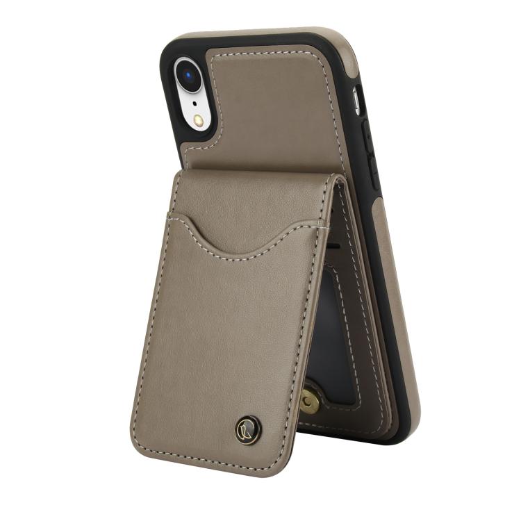 For iPhone XS Max AwQuer Vertical Flip Card Bag Holder Leather Phone Case(Grey)