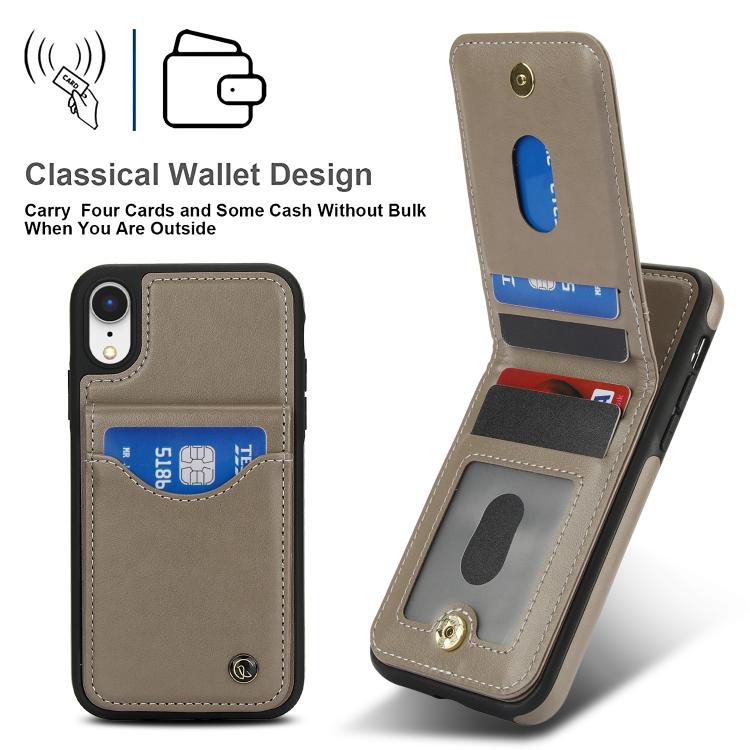 For iPhone XS Max AwQuer Vertical Flip Card Bag Holder Leather Phone Case(Grey)