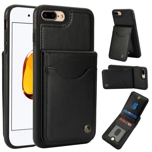 Pour iPhone 7 Plus / 8 Plus AwQuer Étui en Cuir avec Rabat Vertical et Porte-Cartes (Noir)