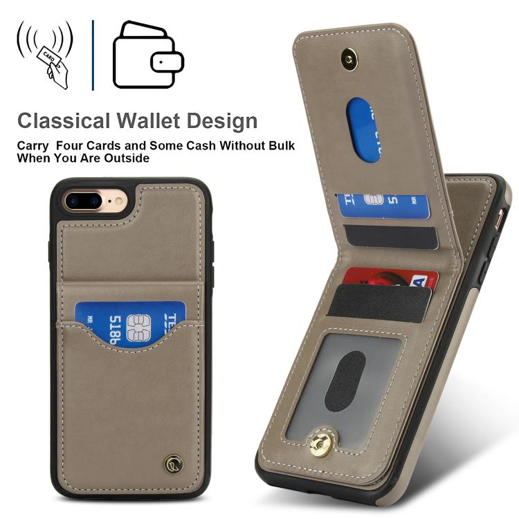 For iPhone 7 Plus / 8 Plus AwQuer Vertical Flip Card Bag Holder Leather Phone Case(Grey)
