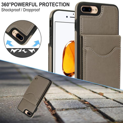 For iPhone 7 Plus / 8 Plus AwQuer Vertical Flip Card Bag Holder Leather Phone Case(Grey)